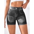 thumbnail image 4 of Women Sexy V Waist Denim Print Biker Shorts Back Ruched Butt Lifting Stretch High Waist Yoga Workout Athletic Shorts, 4 of 5