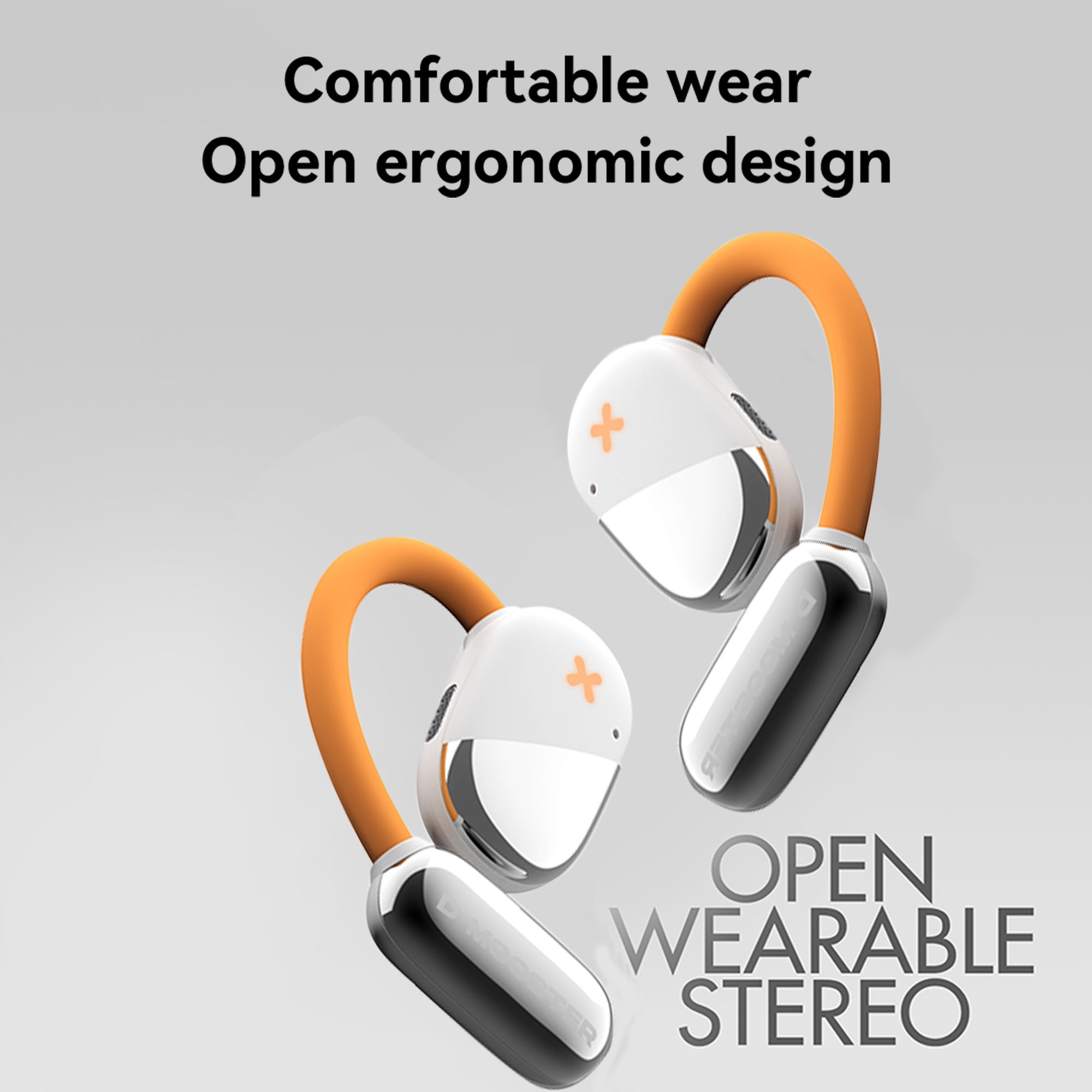 Seetoy New Design Open Ear Headphones,True Wireless Bluetooth 5.4 Open Ear Earbuds with Orange LED Strip Design，Be Turned Into Neckband Earphones with Especial Accessories,White