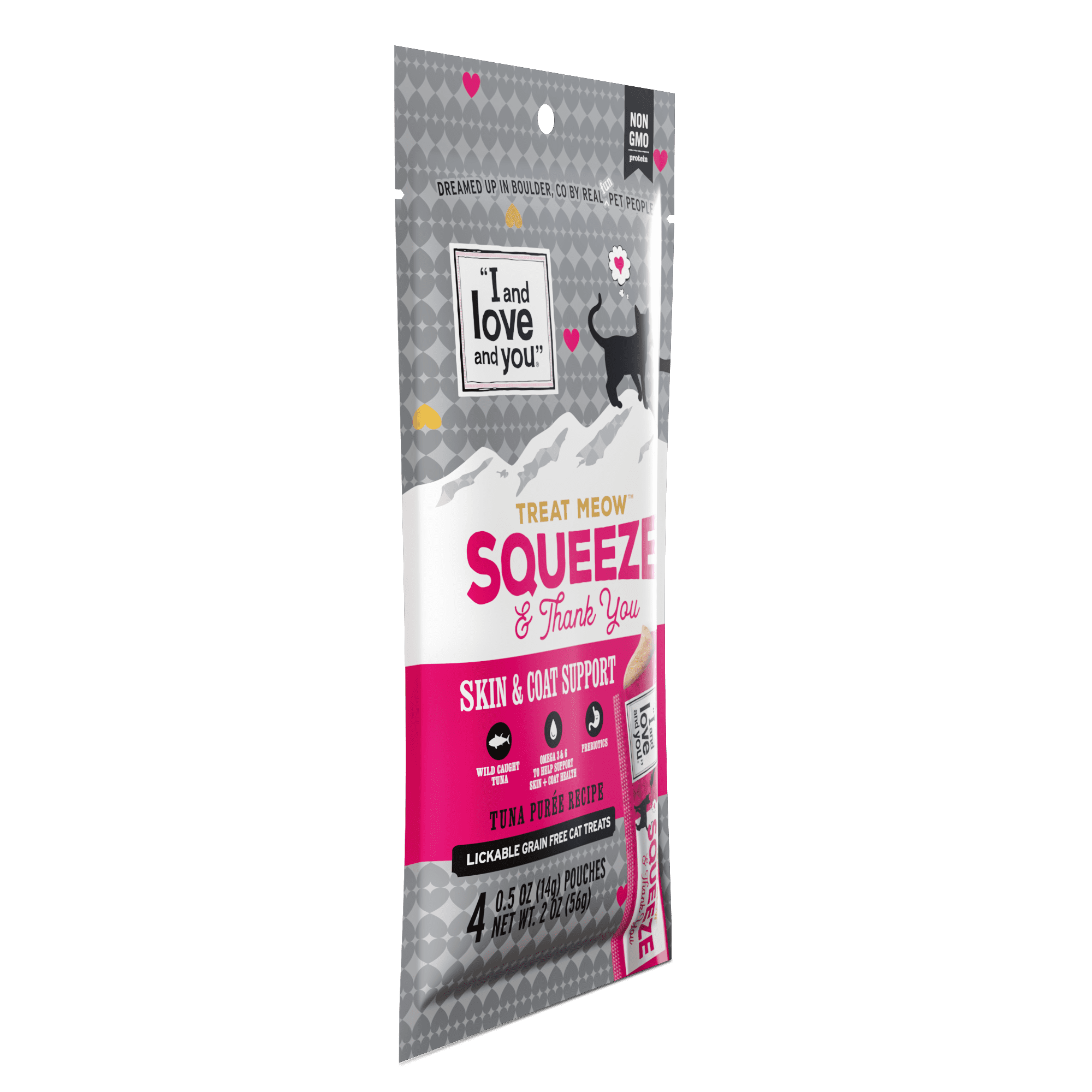 (12 pack) "I and love and you" Treat Meow Squeeze & Thank You, Skin & Coat Support, Cat Treat, 4 Ct.