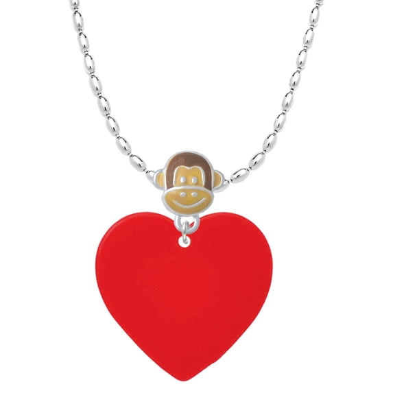 Delight Jewelry Acrylic 1" Red Heart Mia Monkey Charm Necklace