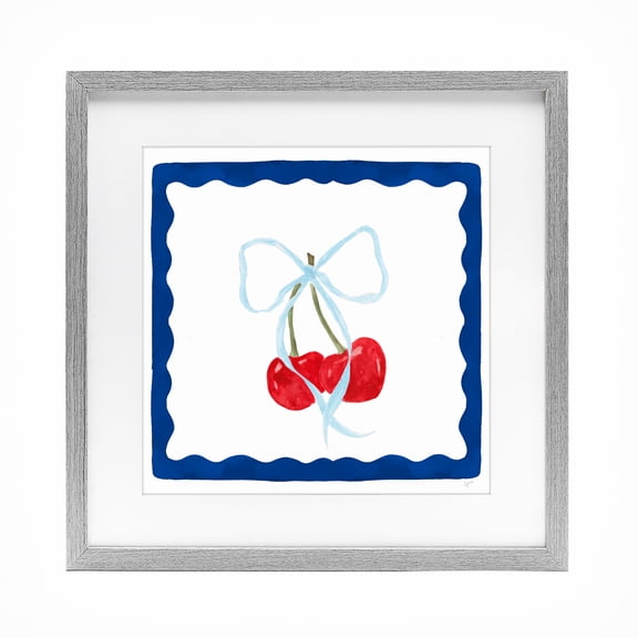 Stupell Industries Summer Bordered Cherries Gray Framed Print Under Glass, design by Lucille Price
