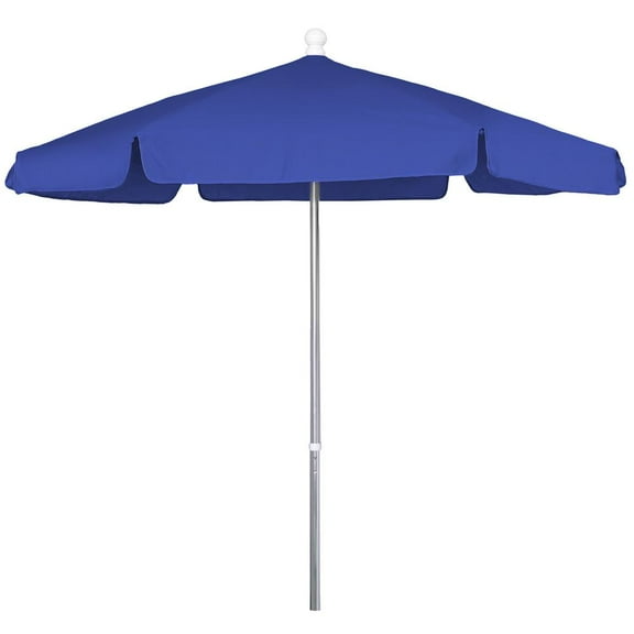 7.5' Hex Garden Umbrella 6 Rib Push Up Bright Aluminum with Pacific Blue Vinyl Coated Weave Canopy, 7GPUA-Pacific Blue