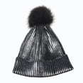 thumbnail image 2 of Invierno y otoño Chic Beanie Metallic Shiny Beanie Skull Pom Pom Sombreros Gorra para mujer (Plata), 2 of 4