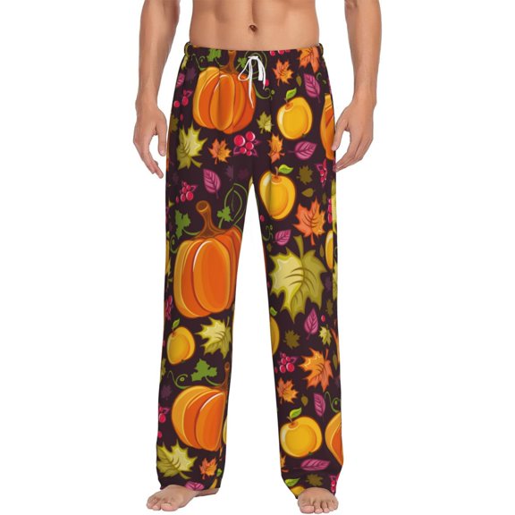 Daiia Autumn Harvest Pumpkin Joy Men's Sleep Pant with Pockets and Drawstring,Pajama Pants-Medium
