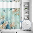 thumbnail image 2 of No Hook Shower Curtain, Teal Beach Coastal Shower Curtains for Bathroom with See Through Top Window, Summer Nautical Coral Shell Botanical Waterproof & Washable Bath Curtain 60"x72", 2 of 9
