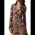 thumbnail image 1 of Camisas de Larga para Mujer, Blusas Bohemias con Estampado Floral, Blusas Ajustadas con Cuello en V y Botones Negro S, 1 of 8
