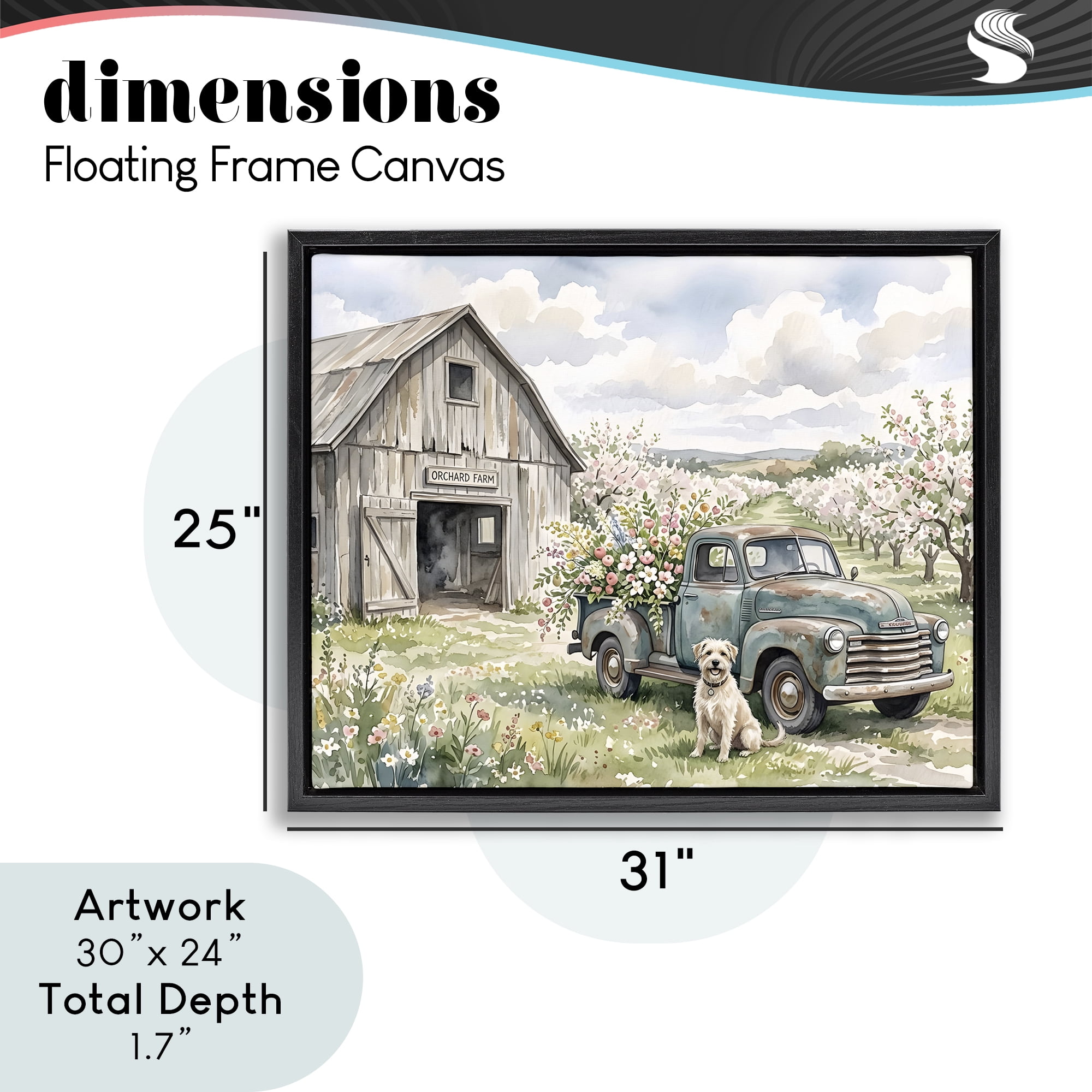 Stupell Industries Spring Orchard and Truck Black Framed Floater Canvas Wall Art, design by Tabz Jones