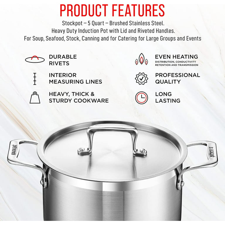 Stockpot – 24 Quart – Brushed Stainless Steel – Heavy Duty Induction Pot  with Lid and Riveted Handles – For Soup, Seafood, Stock, Canning and for