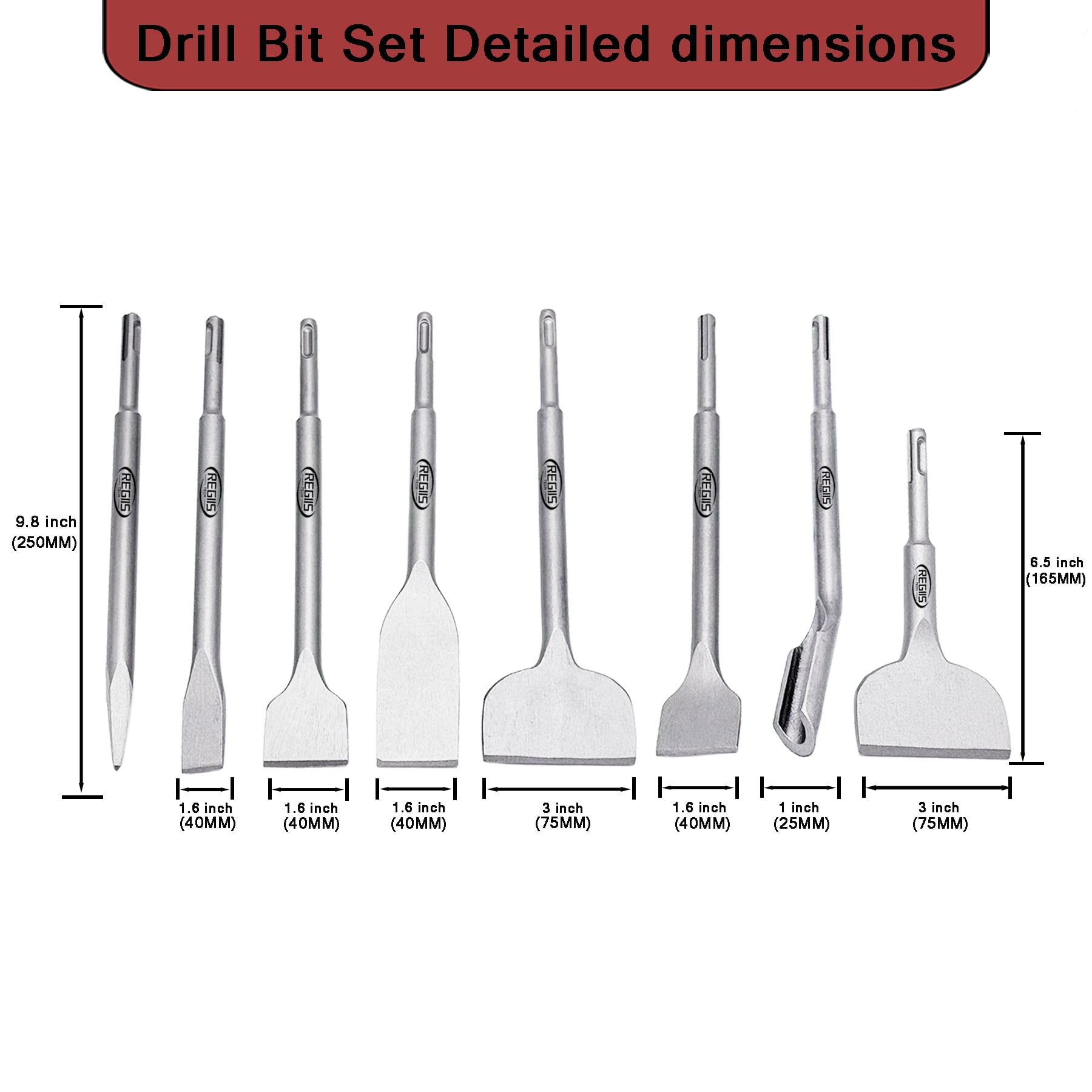 8 pcs SDS Plus Chisel Set Masonry Concrete Drill Bit Set Tile Removal Chisel Bits for Rotary Hammer