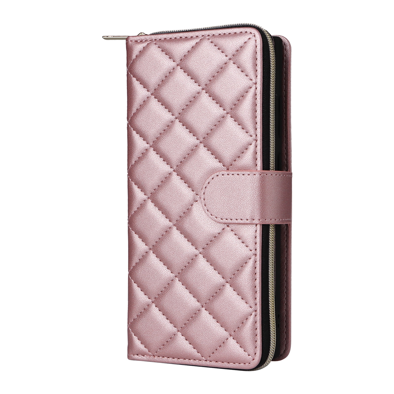 for Samsung Galaxy S24 Ultra Wallet Case, Multi-Functional Zipper Purse Case, with Flip Stand Card Holder PU Leather Phone Cover with Lanyard & Wrist Strap for Samsung Galaxy S24 Ultra, Rosegold