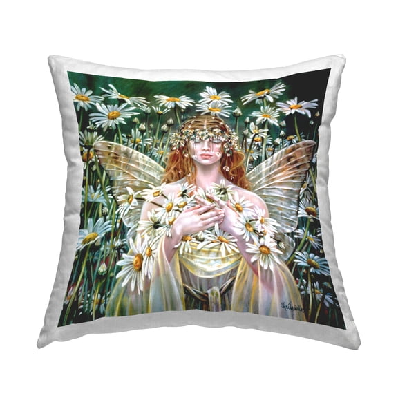 Stupell Industries Fantasy Fairy Blooming Daisy Field Square Decorative Printed Throw Pillow, 18 x 18,