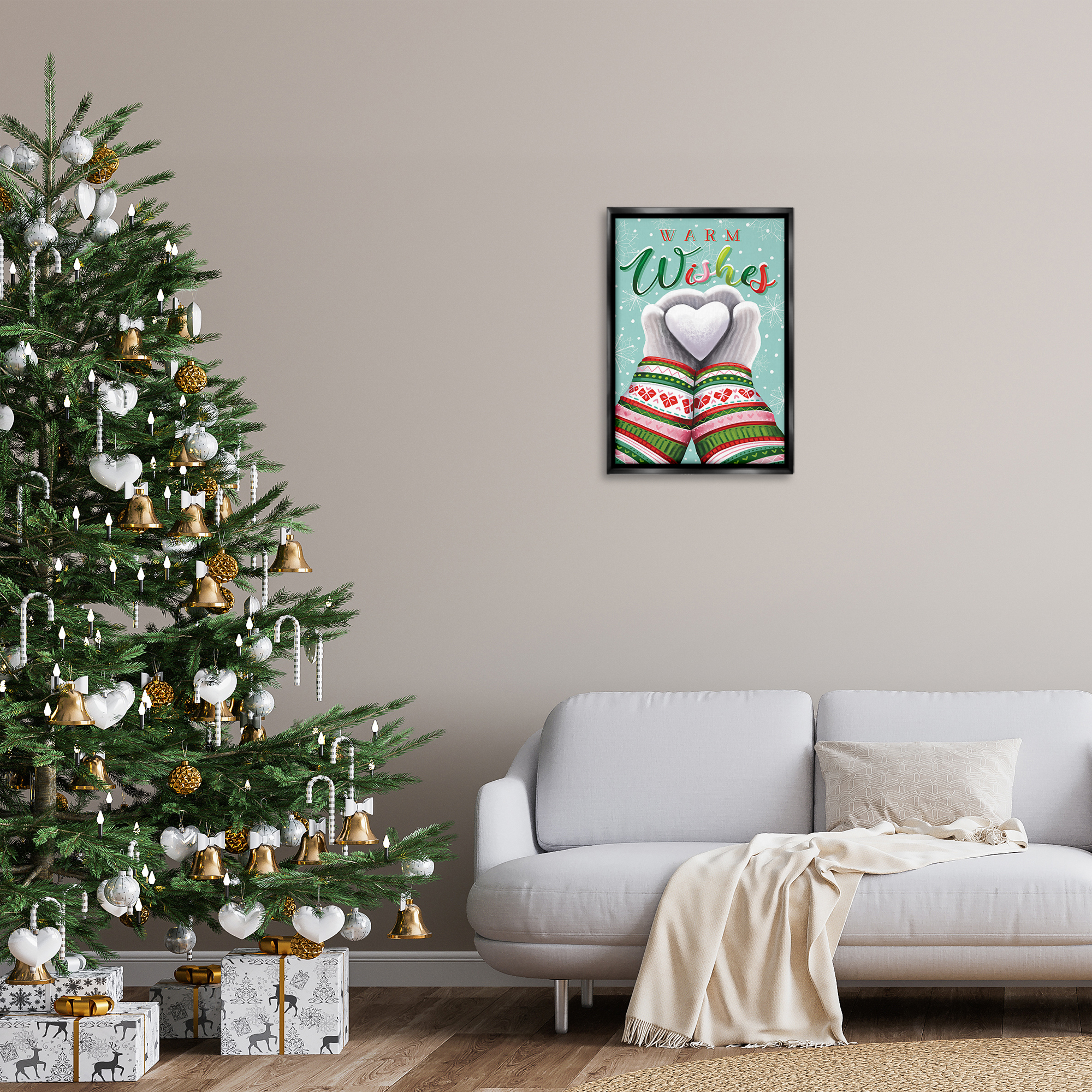 Stupell Industries Warm Wishes with Heart Holiday Painting Black Floater Framed Art Print Wall Art, 17 x 25