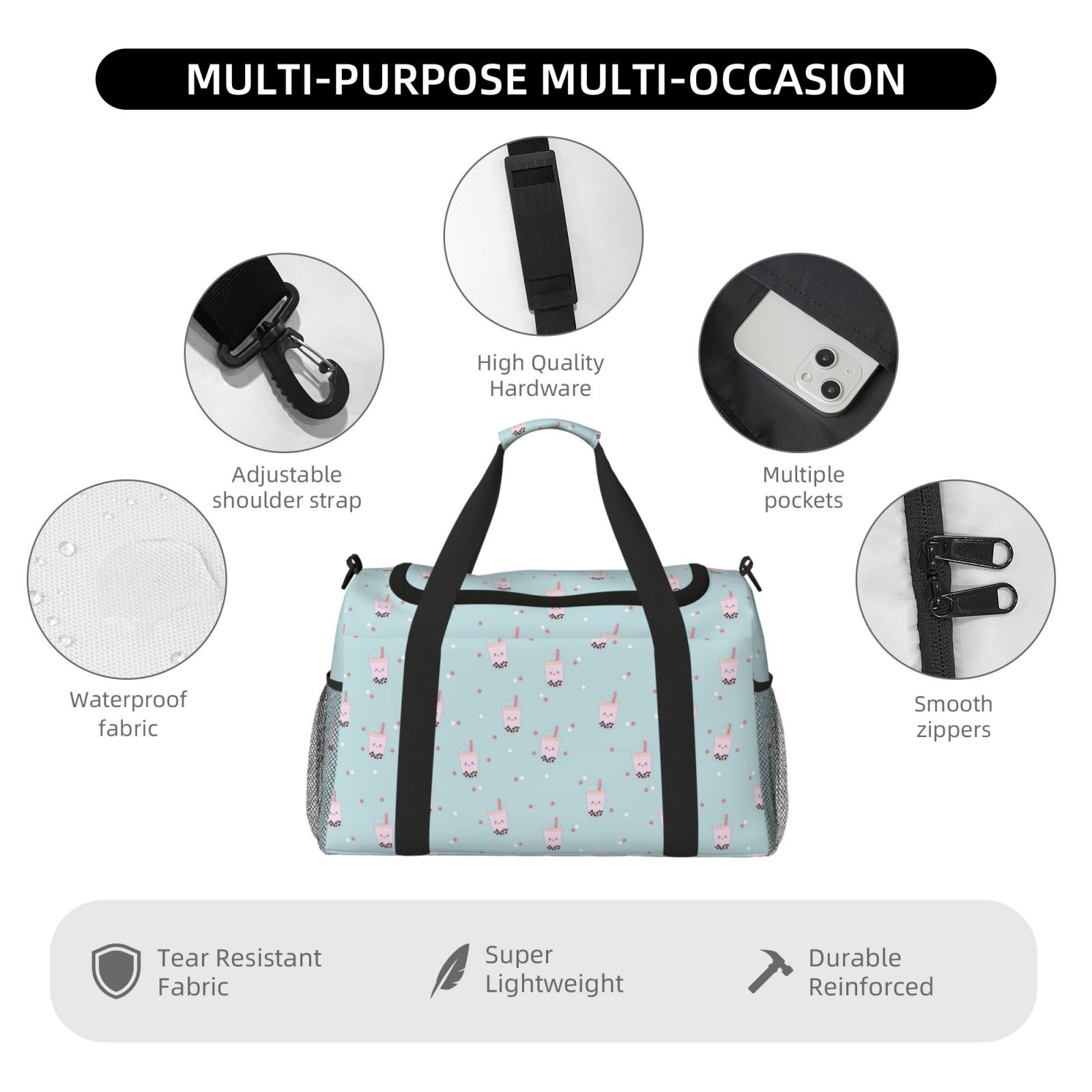 Fuzoiu Milk Tea1 Print Travel Duffle Bag,Carry On Tote Bags,Duffel Bag,Sport Gym Bag, Hospital Bag for Labor and Delivery, Overnight Bag,Luggage Bag