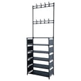 thumbnail image 3 of Hat 5 Tiers Metal Shoe Rack Hat Rack Adjustable Hall Tree with 16 Metal Hanger Hooks Side Cover for Entryway Bathroom Living Room Easy Assembly Black, 3 of 7