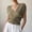 Khaki, variant on Women's V-Neck Wrap Short Sleeve Solid Color Cross Knit Sweater, L