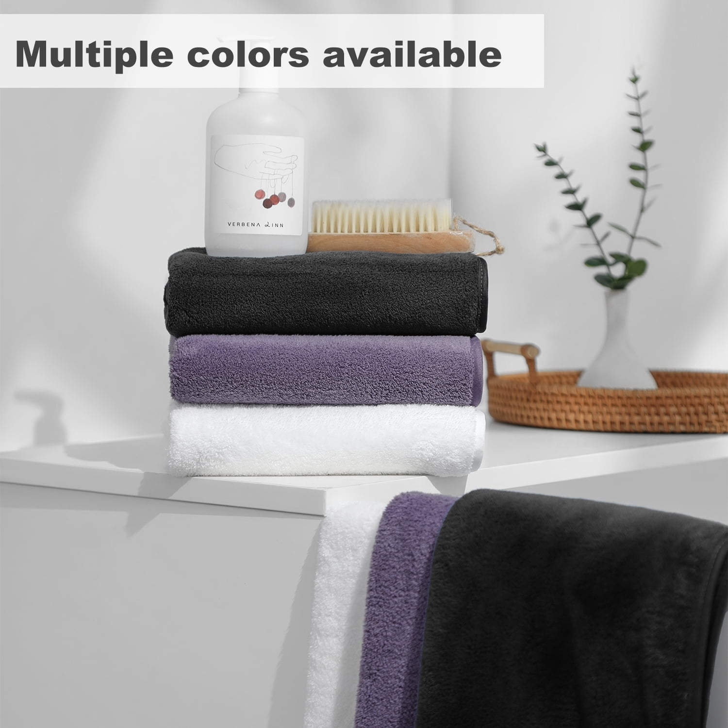 Jessy Home 12 Pack Black Hand Towel Set 16"x31" Soft Highly Absorbent Quick Dry Bathroom Bath Hand Towels Microfiber Plush Towels