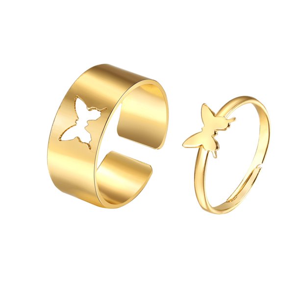 Conjunto de anillos de mariposa simple y moderno Características dulces y geniales Estilo coreano Apertura de personalidad Anillo ajustable Anillo de doble cola Marea