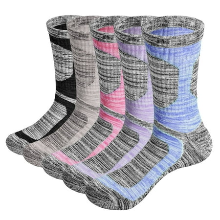 

YUEDGE 5 Pairs Womens Hiking Crew Socks Moisture Wicking Cotton Cushioned Boot Socks For Women s Size 9-11