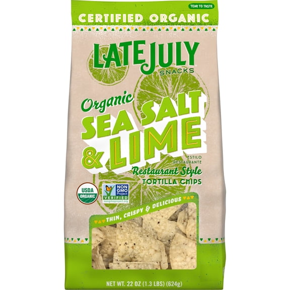 LATE JULY Snacks Restaurant Style Sea Salt & Lime Tortilla Chips, 22 oz. Bag