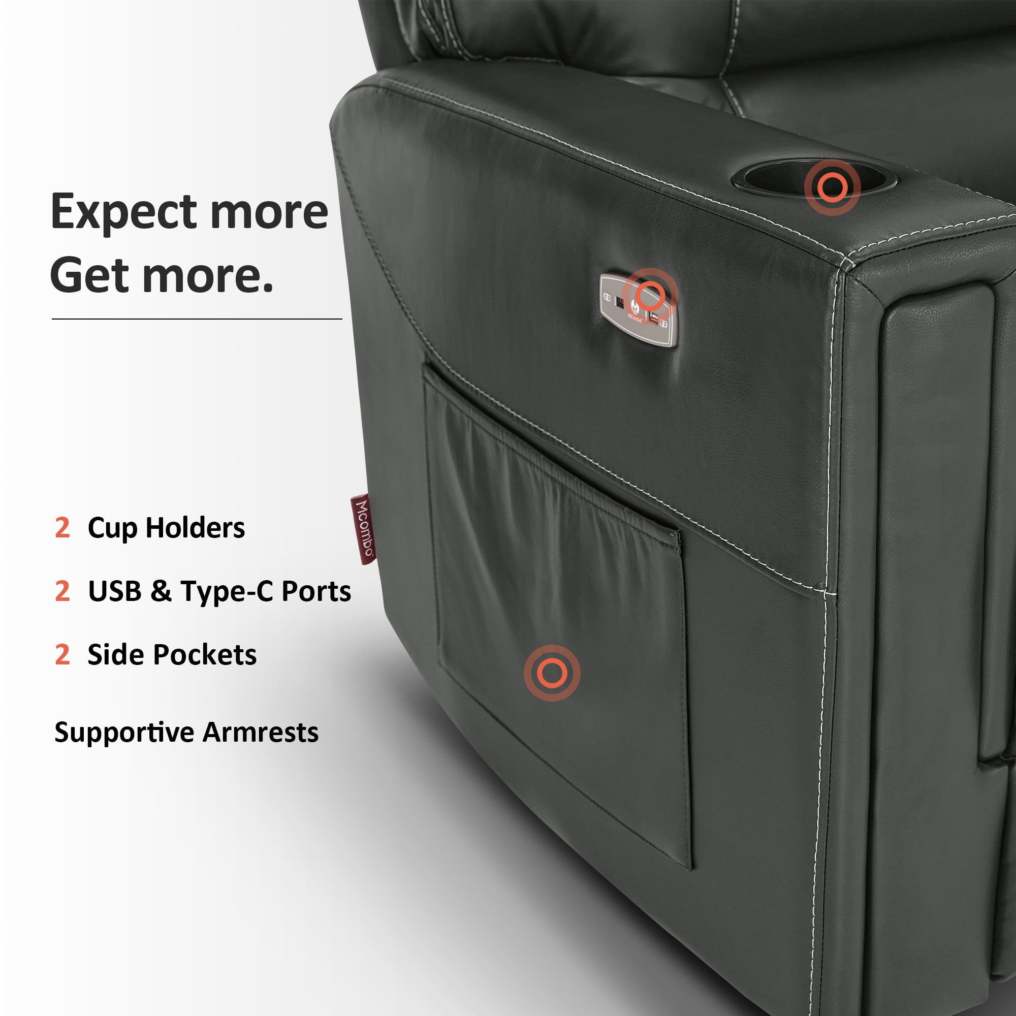 MCombo 380lbs Oversized Dual Motors Lay Flat Power Lift Recliner Chair with 27'' Extra-Wide Seat for Heights 5'7''-6'6" Big and Tall People, Faux Leather(Grey)