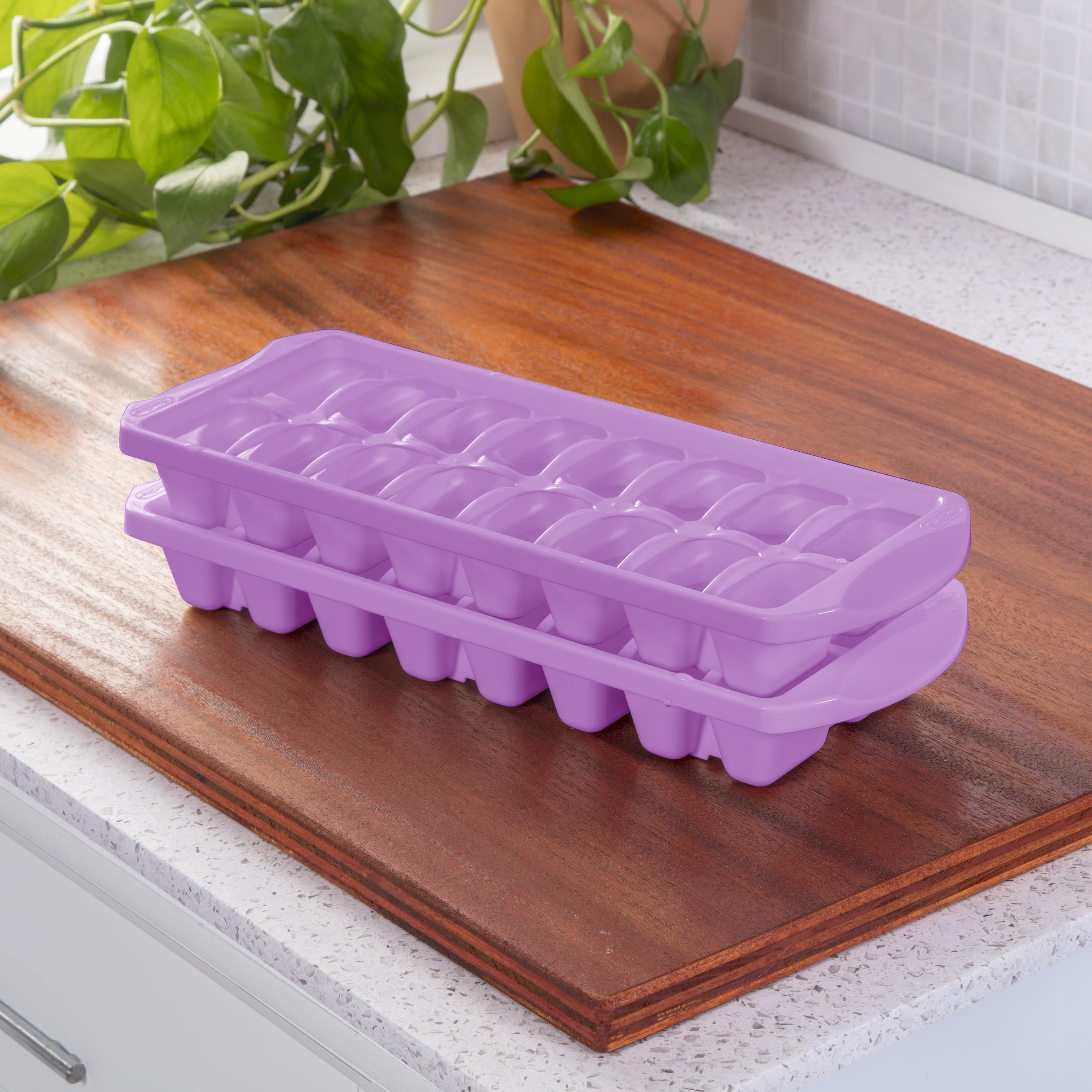Sterilite, Ice Cube Tray, Set of Two Stacking Ice Cube Trays Plastic, Violet Bloom, plastic, designed for ice making.