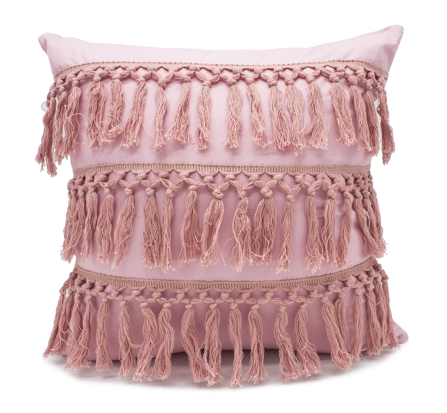 pink pillow with tassels