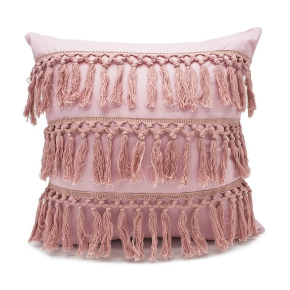 Stylish Fringe Tassels Decorative Throw Pillow (Pink, 18"x18" Case+Insert)