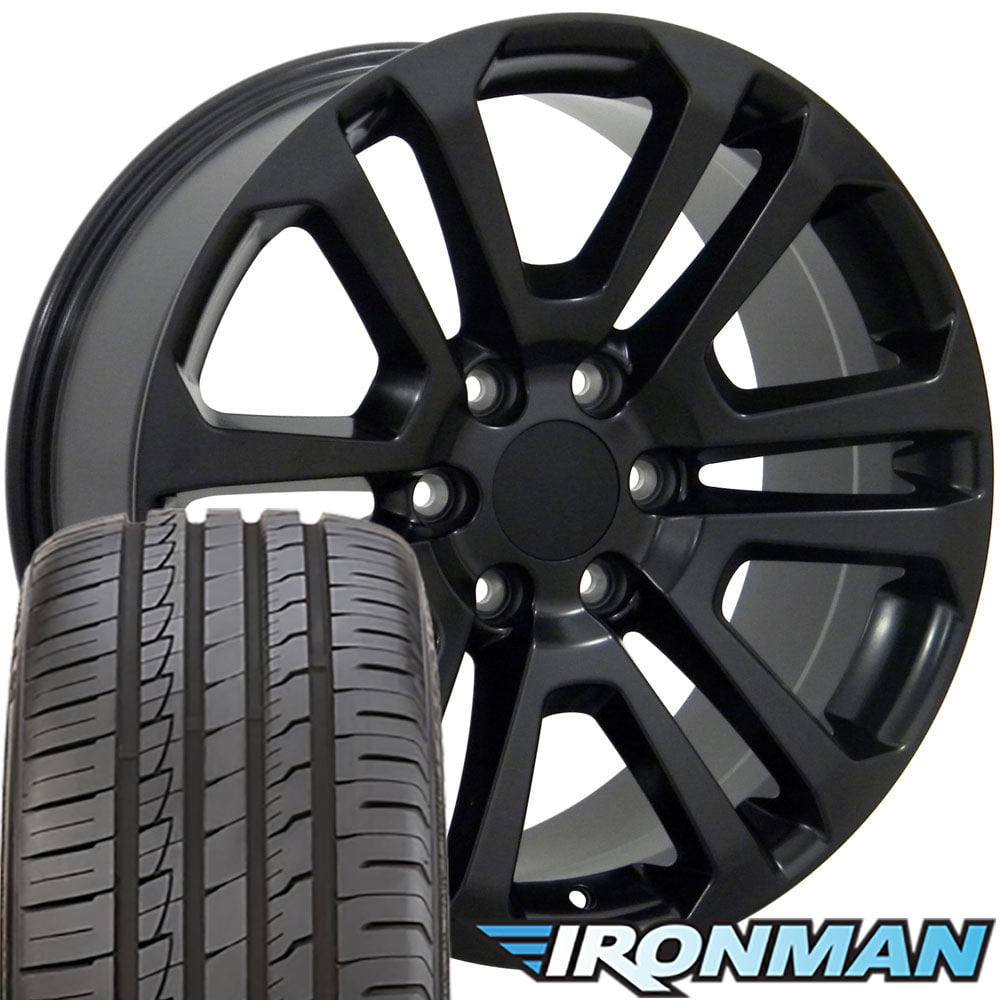 22x9 Wheels & Tires Fit GM Trucks GMC Sierra Style Satin Black Rims