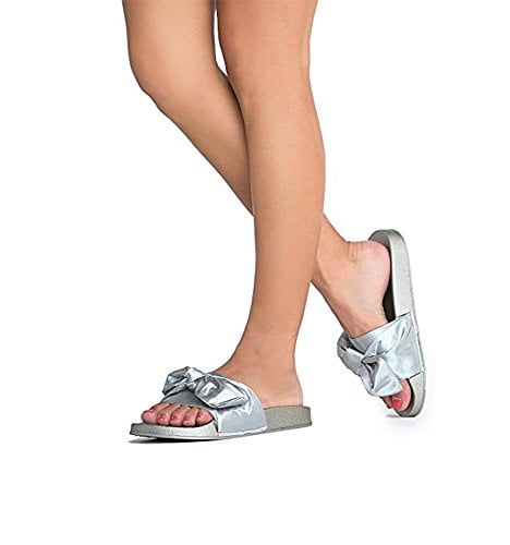 satin slides with bow