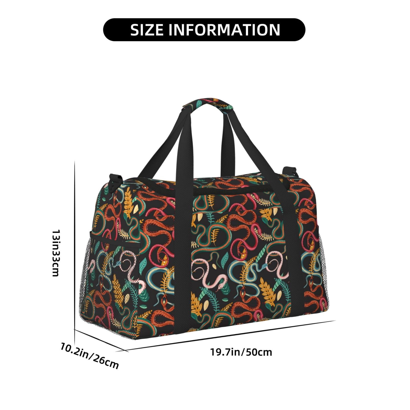 Fuzoiu Snake And Flower Print Travel Duffle Bag,Carry On Tote Bags,Duffel Bag,Sport Gym Bag, Hospital Bag for Labor and Delivery, Overnight Bag,Luggage Bag