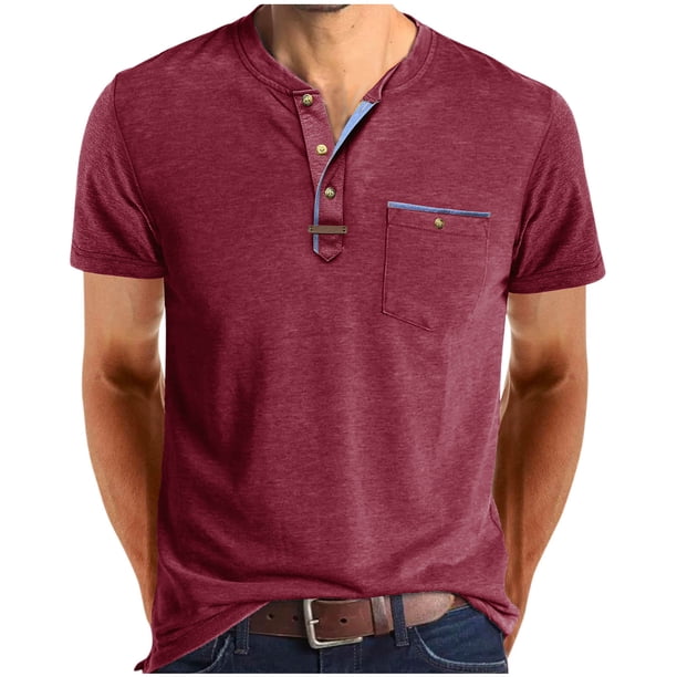 pstuiky camisetas de hombre, Blusa de manga corta con cuello vuelto, bolsillos y botones de colores lisos para hombre camisas casuales para hombre s