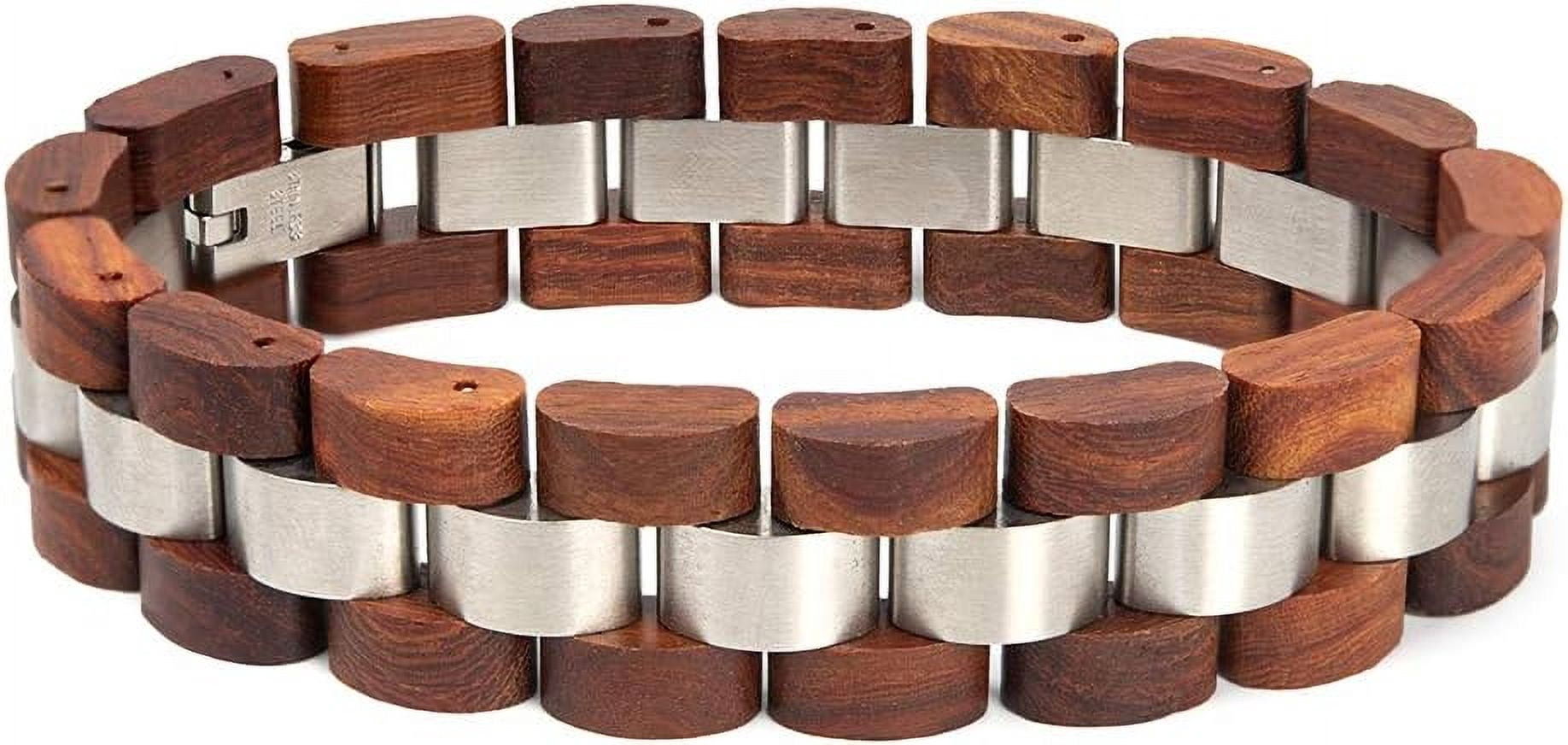Wollet Wooden Bracelet for Men Stainless Steel Wood Jewelry Great Gift for Men,7.4 inches