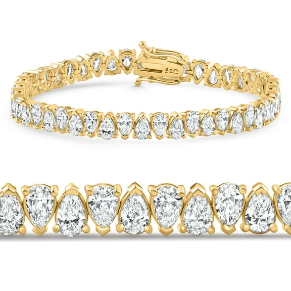 Pompeii 10Ct Pear Shape Diamond Tennis Bracelet Wide 14k Yellow Gold Lab Grown (F,VS1)
