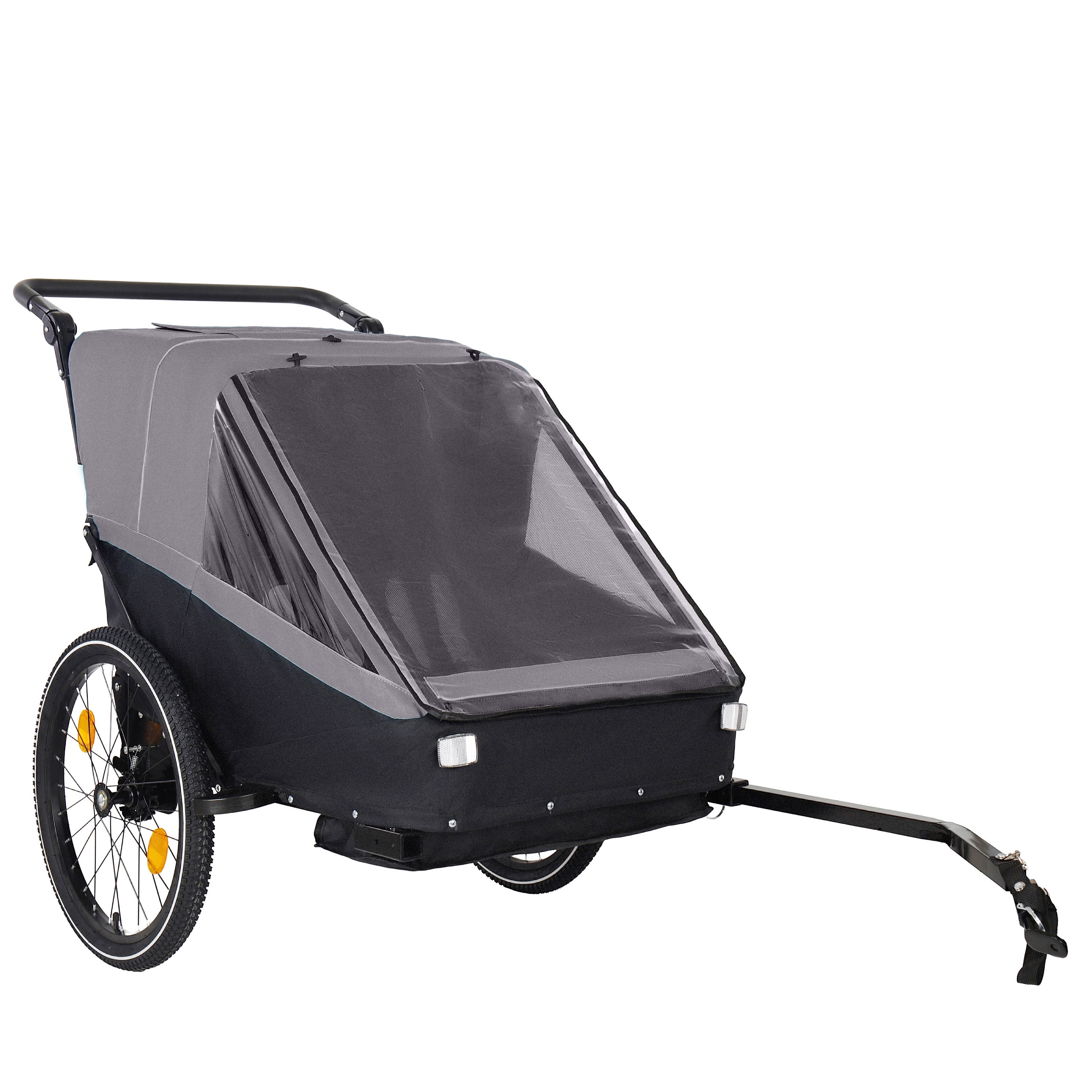 2 in 1 Kids Bike Trailer & Stroller, Jogging Design for 1-2 Children, Foldable with Universal Hitch, 5-Point Harness & Storage Bags for Outdoor Use