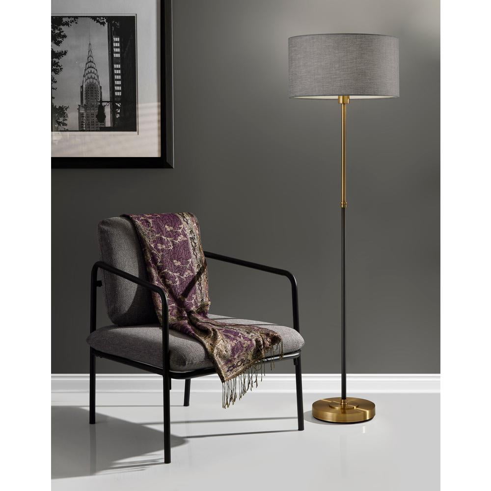 Adesso Bergen Floor Lamp, Black and Antique Brass