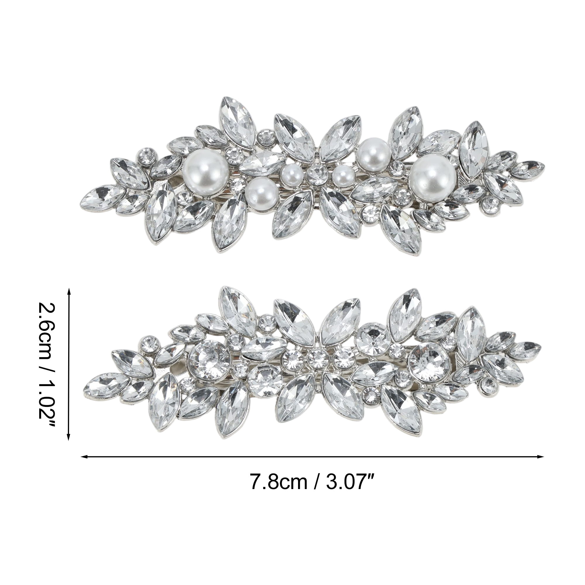 Unique Bargains 2Pcs Grace Crystal Set Style 3 Hair Barrettes Silver Tone
