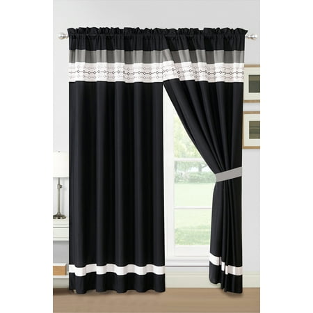 4 Pc Yuma Diamond Stripe Southwest Embroidery Curtain Set Black