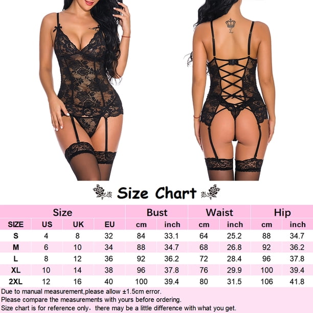 Vestido de noche de encaje de señora Camisón de escote en V profundo Ropa interior de cuerda transparente para dormir (Negro L) Likrtyny Para estrenar