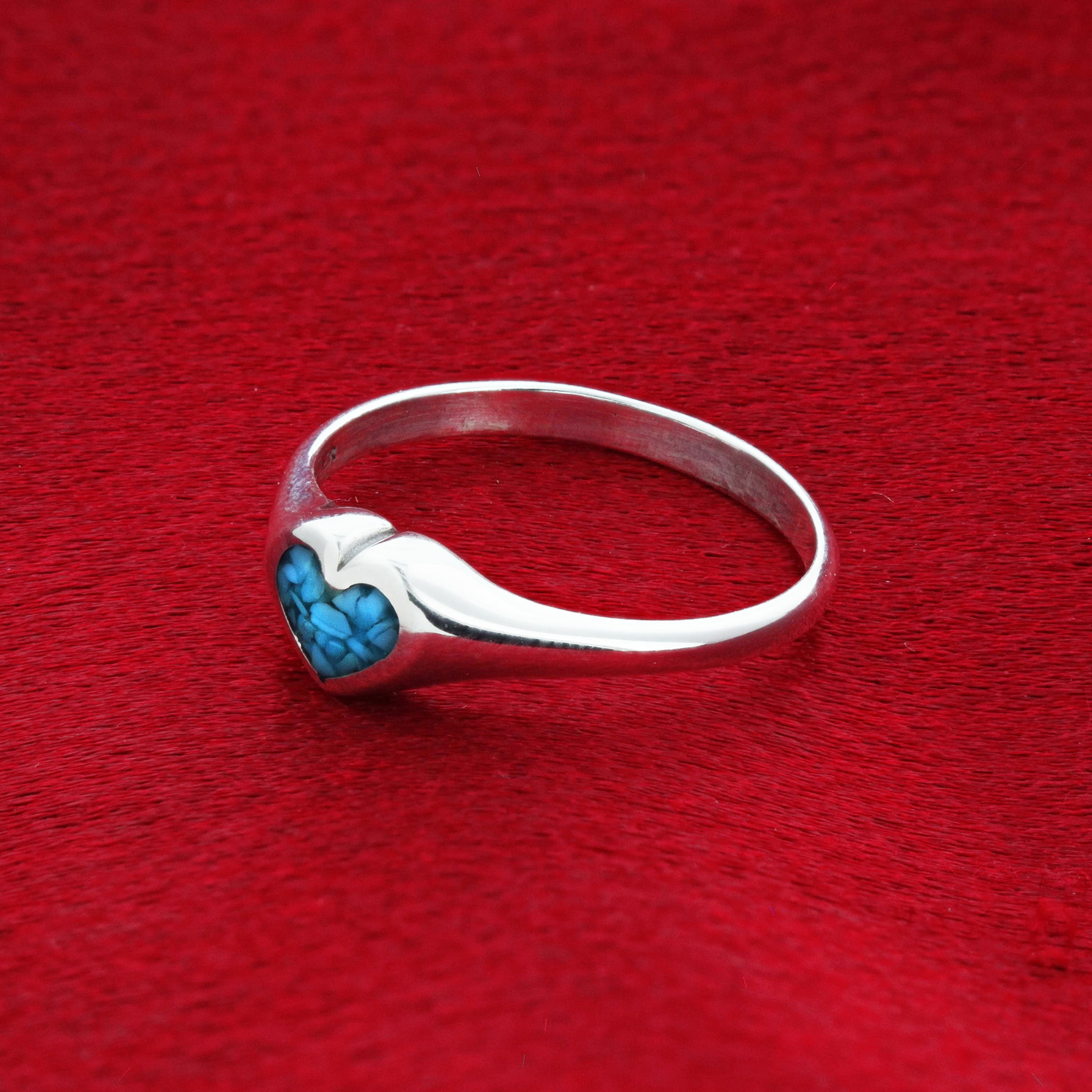 Sterling Silver Heart Ring With Turquoise Chip Inlay
