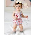 thumbnail image 5 of Infant Newborn Baby Girls Fourth of July Outfits Sleeveless Frill Smocked Romper + Headband Set Newborn Clothes, 5 of 9
