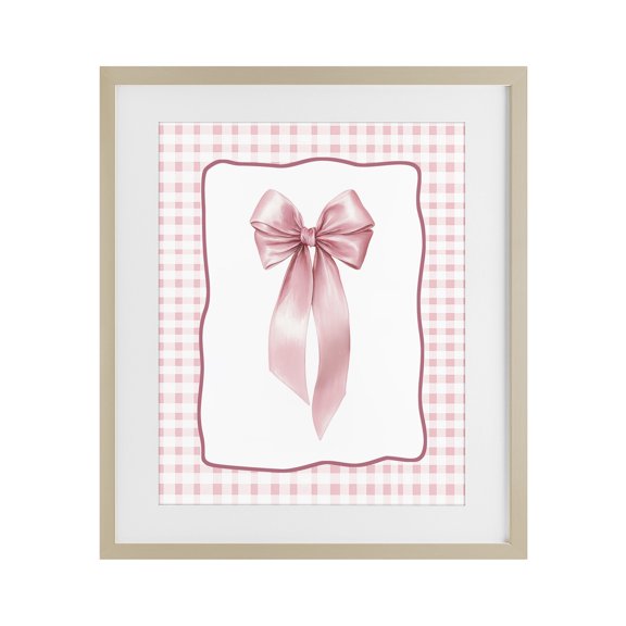 Stupell Industries Farmhouse Pink Gingham Ribbon Birch Framed Print Under Glass, 17 x 21, by Christine Simpson Art