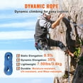 thumbnail image 5 of VEVOR 10.2mm Dynamic Climbing Rope, 50M(164ft) Outdoor Rock Climbing Rope 25KN Breaking Tension, Stretchable Fiber Rope with Steel Snap Hooks for Escape, Rappelling, Fire Rescue, Blue, 5 of 9