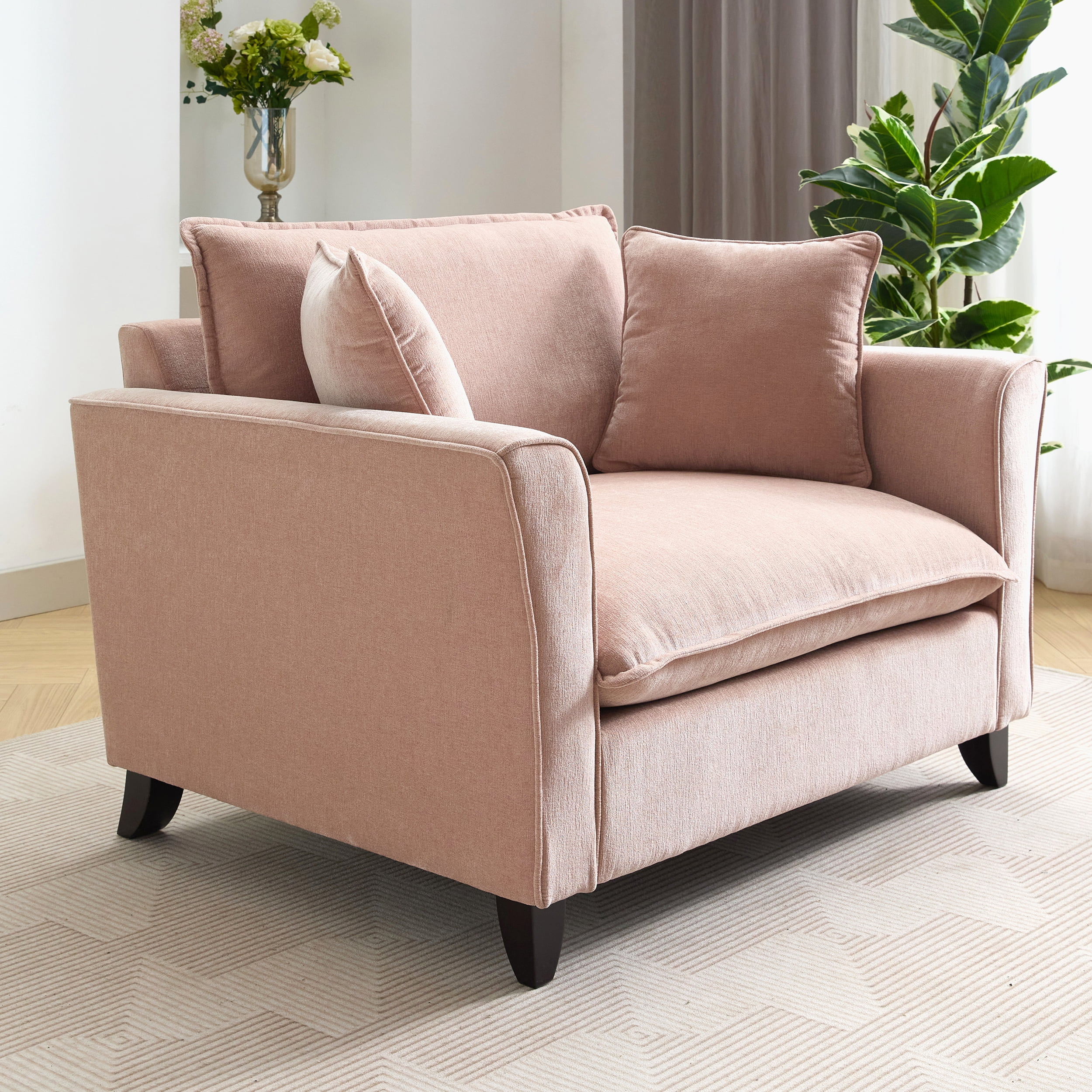 Euroco 46.9" Oversized Armchair, Chenille Fabric, Comfy Chair and a Half Single Sofa with Pillow for Living Room Bedroom Office Apartment, Pink
