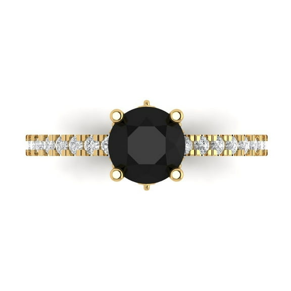 Solitaire with Accents Engagement Ring for Women - 1.465ct Natural Onyx in 14K Yellow Gold Promise Ring