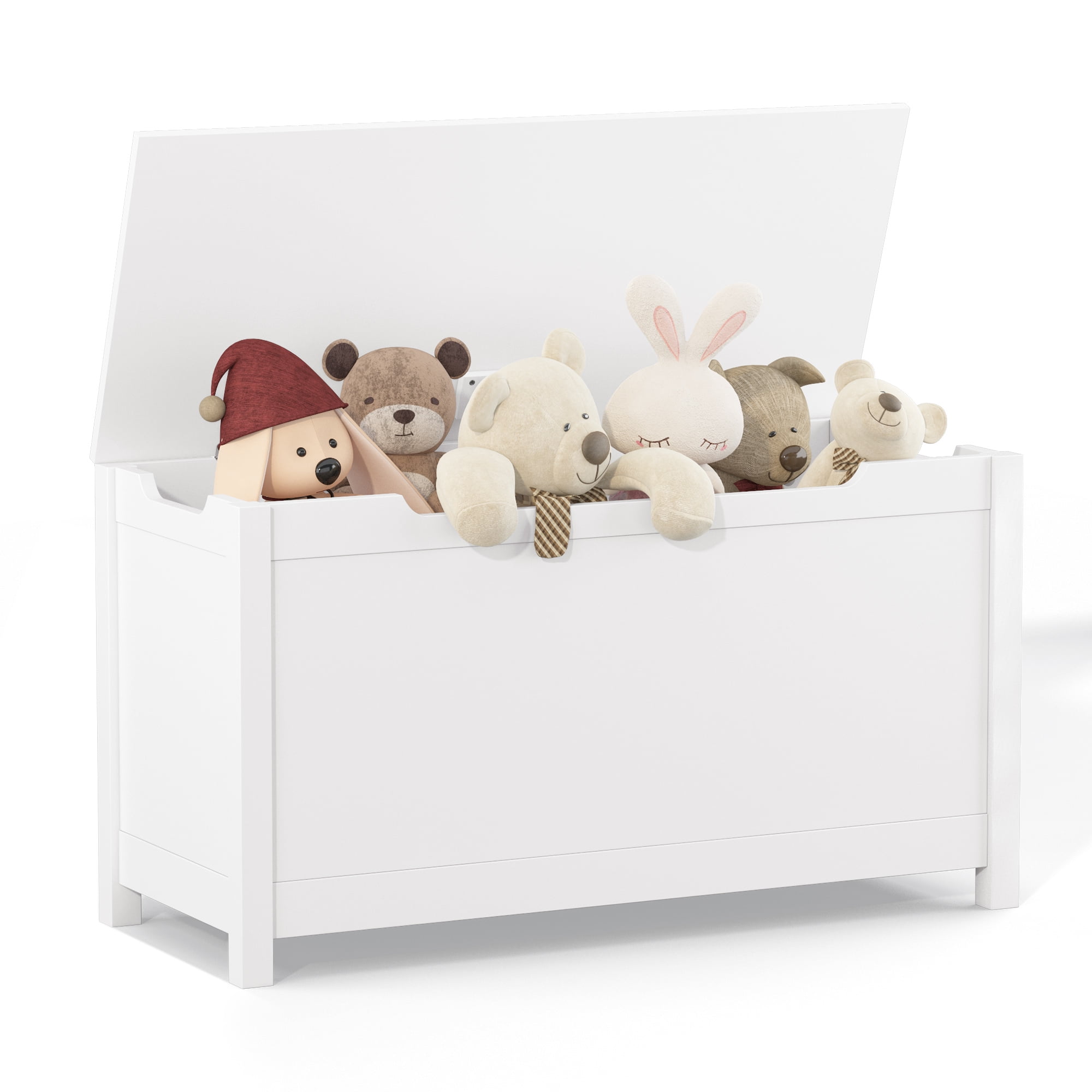 Aukfa Toy Chest Wooden Storage Bench Large Storage Trunk  for Kids with Safety Hinged - White