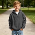 thumbnail image 6 of Iyufng Quarter Zip Hoodies for Boys Waffle Texture Ribbed Cuff & Hem Relaxed Fit Daily School Long Sleeve Pullover Sweatshirt, 6 of 9