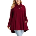 thumbnail image 2 of Women's Plus Size Long Sleeve V Neck Tops Buttons Tunic Shirts Solid Color Flowy Pleated Blouses Pullovers Red,4XL, 2 of 6