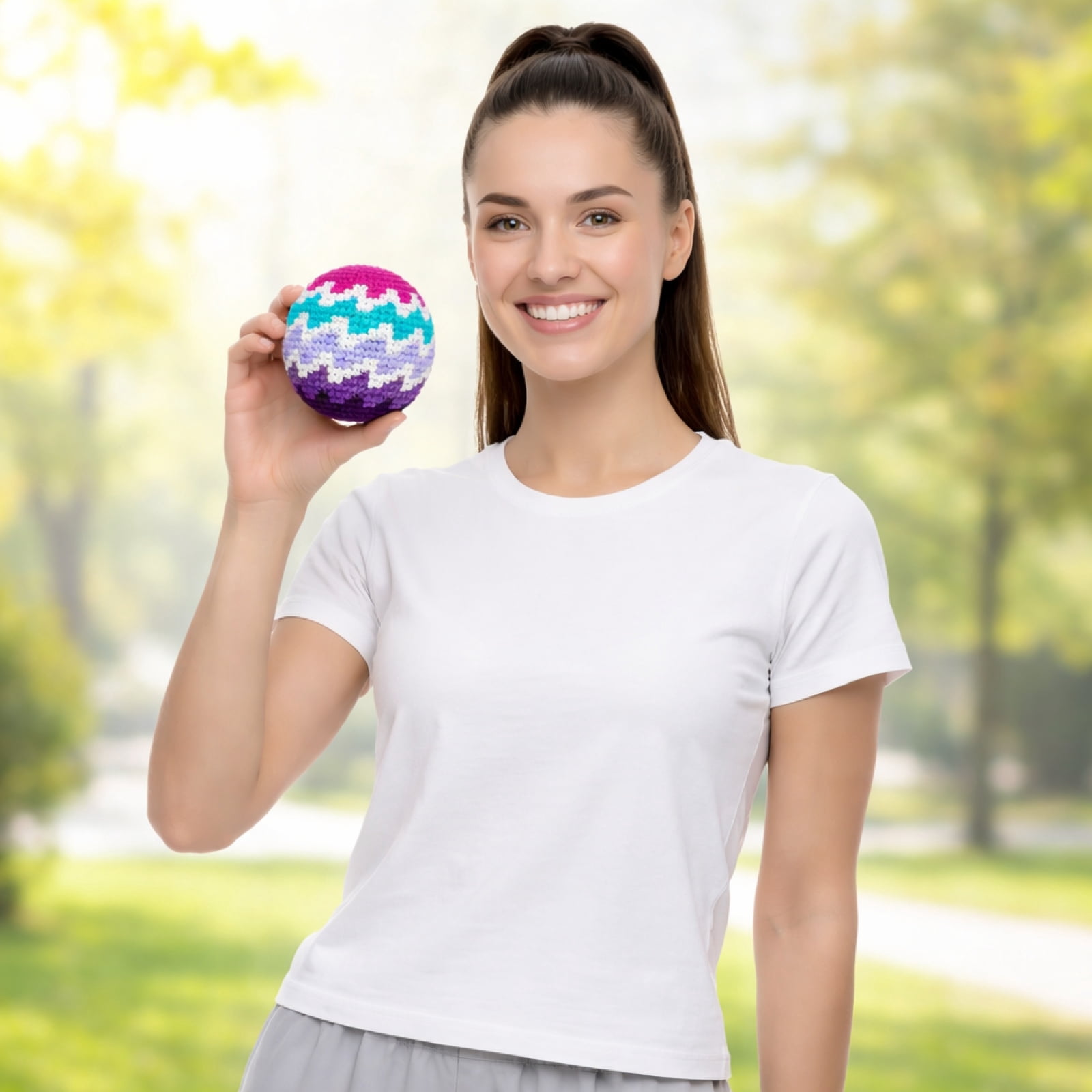 Premium Hand-Knit Crochet Juggling Balls - Professional 2.2" Weighted Striped Bean Bags for Skill Training, Soft Stress Relief Hand Exercise Squeeze Balls, Multi-Color Set of 6