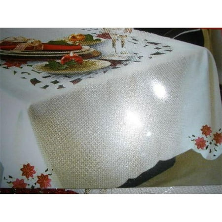 

05HZ4080-70 70 in. Embroidered Christmas Poinsettia Jacquard Cutwork Table Cloth 70 in.