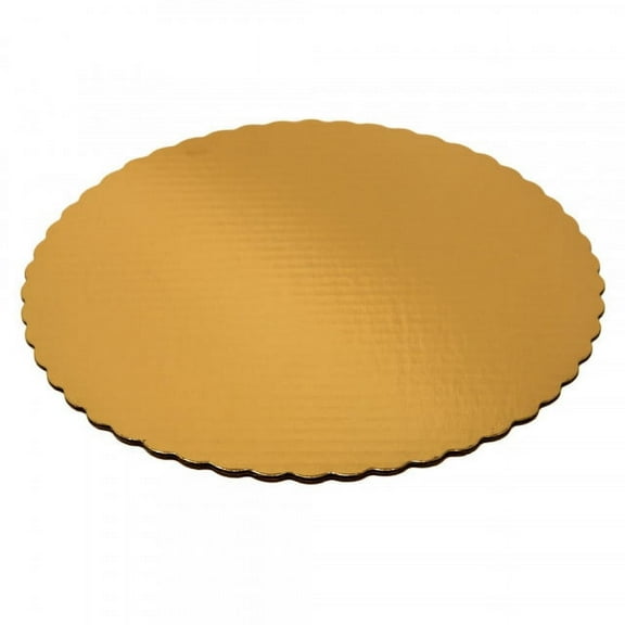 Vineland Packaging Single Wall Corrugated Scalloped Edge Cake Circle Gold, 10" Diameter | 200/Case